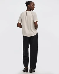 Blouse bimatière à manches courtes et col rond