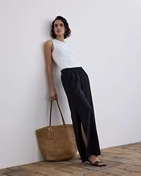 Wide-Leg High-Rise Pull-On Pant with Slits