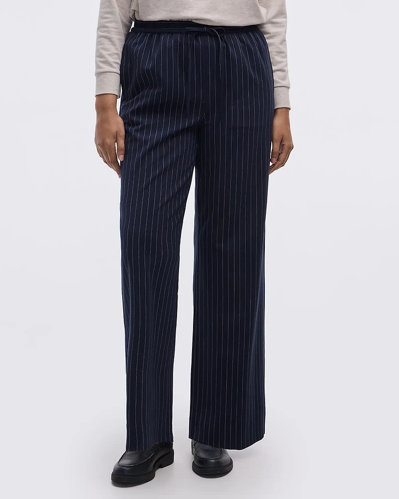 Striped Wide-Leg Pull-On Pant