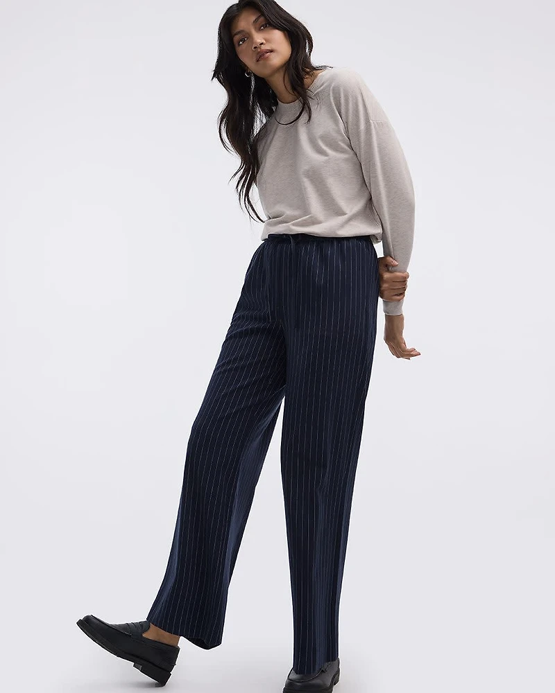 Striped Wide-Leg Pull-On Pant
