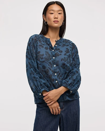 Buttoned-Down Blouse with Crew Neckline