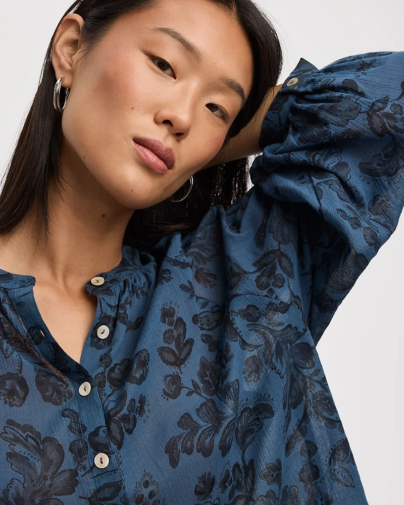 Buttoned-Down Blouse with Crew Neckline