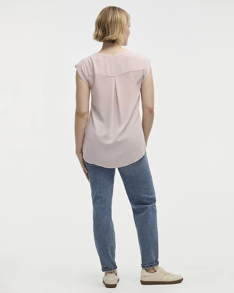 Cap Sleeve Split Neck Blouse