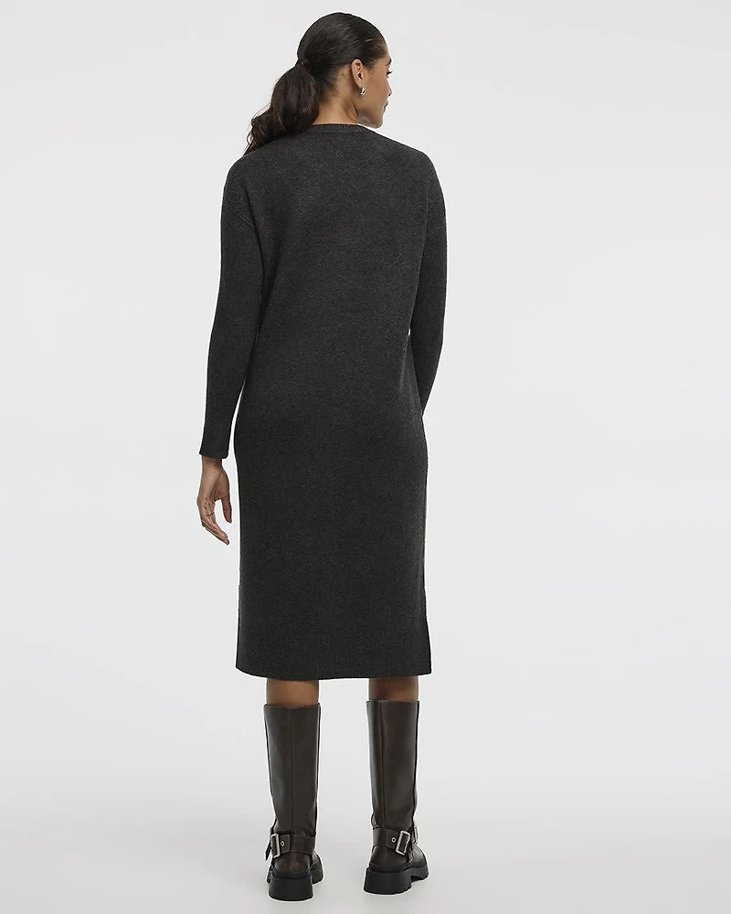 PlushSoft Crew-Neck Midi Sweater Dress