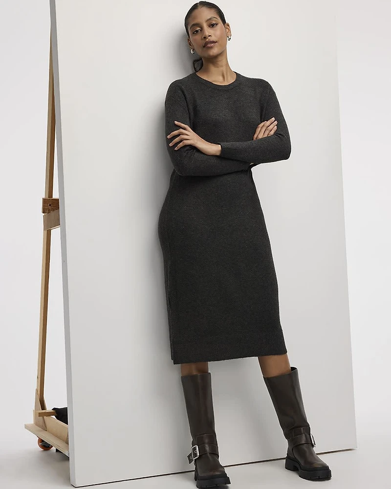 PlushSoft Crew-Neck Midi Sweater Dress