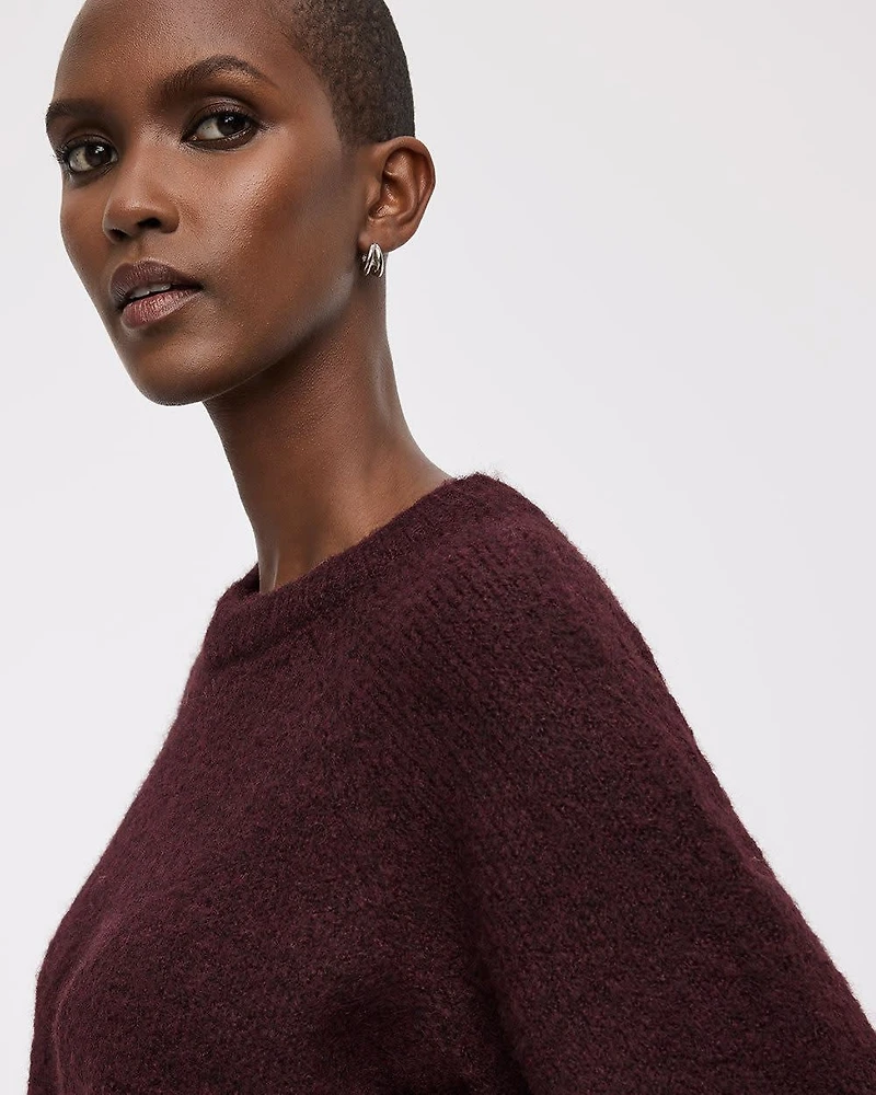 Elbow-Sleeve Crew-Neck Loose Sweater