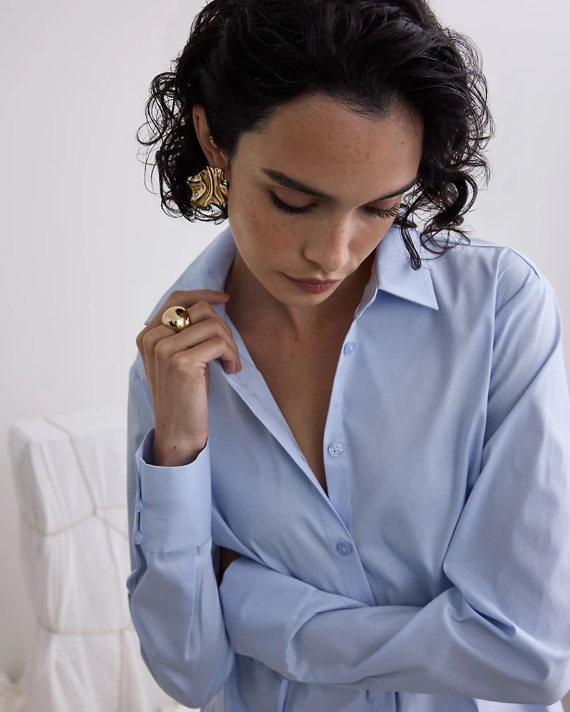 Chemise en popeline à manches longues avec ceinture nouer