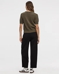 Short-Balloon-Sleeve Crew-Neck Cardigan