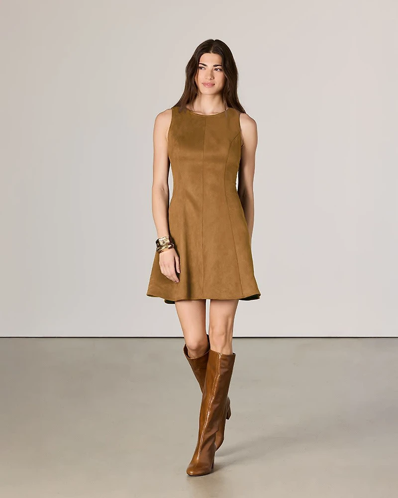 Faux-Suede Sleeveless Fit-and-Flare Dress