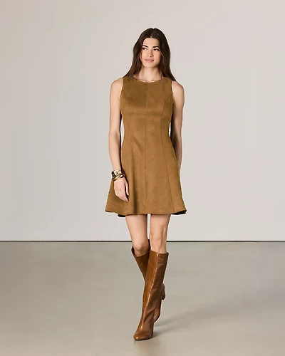 Faux-Suede Sleeveless Fit-and-Flare Dress
