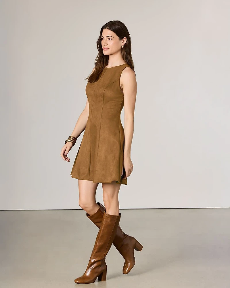 Faux-Suede Sleeveless Fit-and-Flare Dress