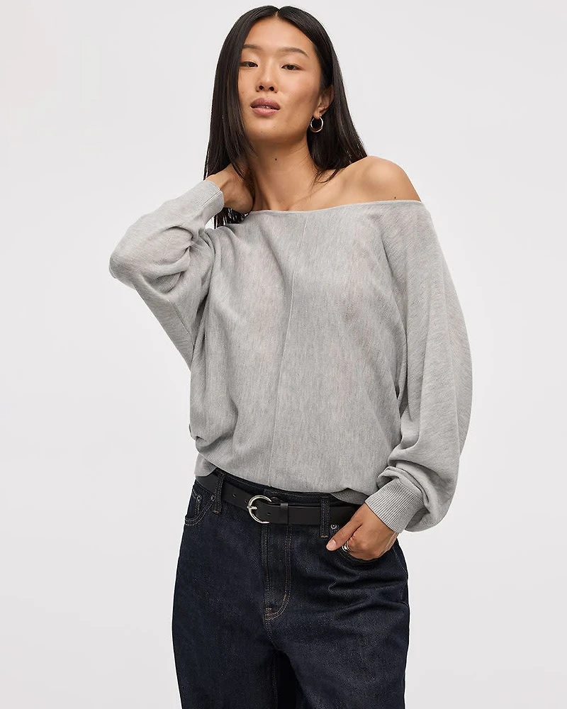 Merino-Blend Long-Sleeve Boat-Neck Sweater