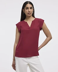 Cap Sleeve Split Neck Blouse