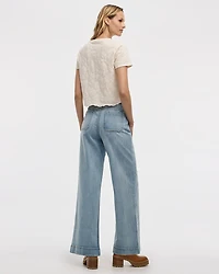 Crew-Neck Embroidered T-Shirt with Scalloped Hem