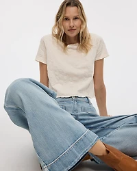 Crew-Neck Embroidered T-Shirt with Scalloped Hem