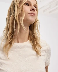 Crew-Neck Embroidered T-Shirt with Scalloped Hem