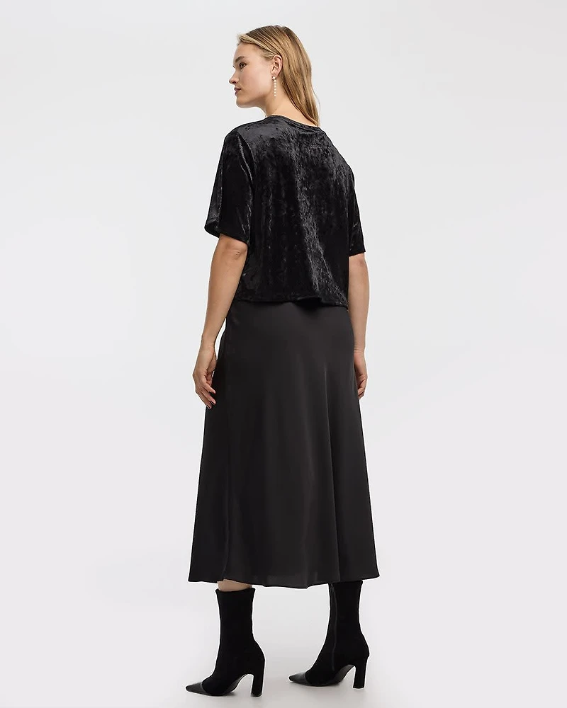 Haut en velours à manches courtes et col rond