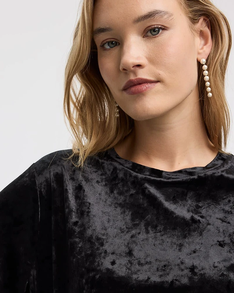 Haut en velours à manches courtes et col rond