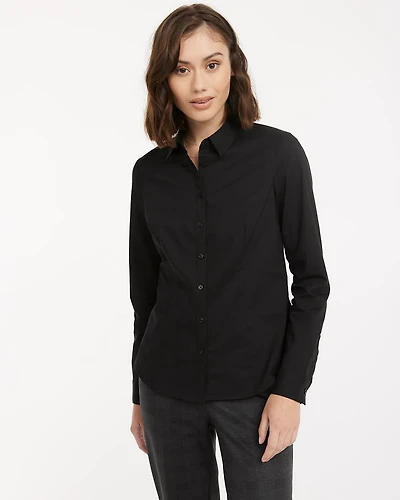 Long-Sleeve Fitted Poplin Blouse