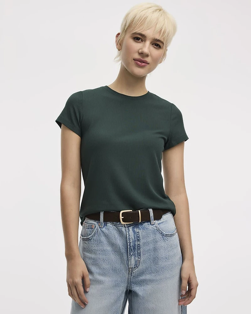 Ribbed Fitted Crew Neck T-Shirt