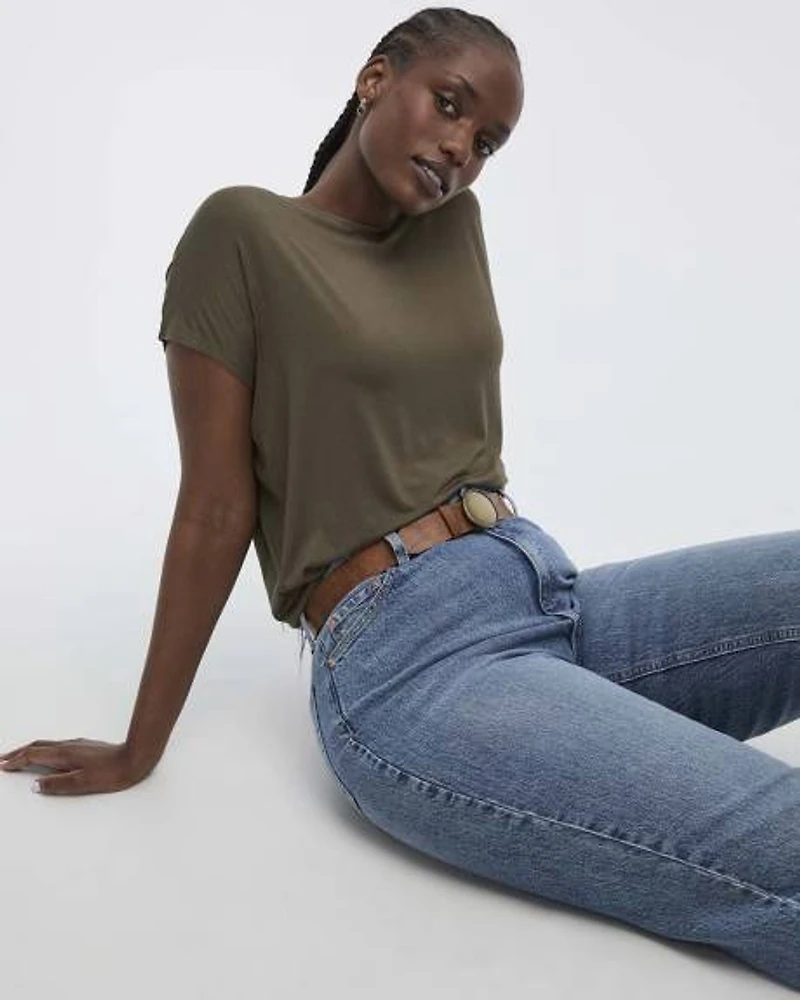 Short-Dolman-Sleeve Boat-Neck T-Shirt