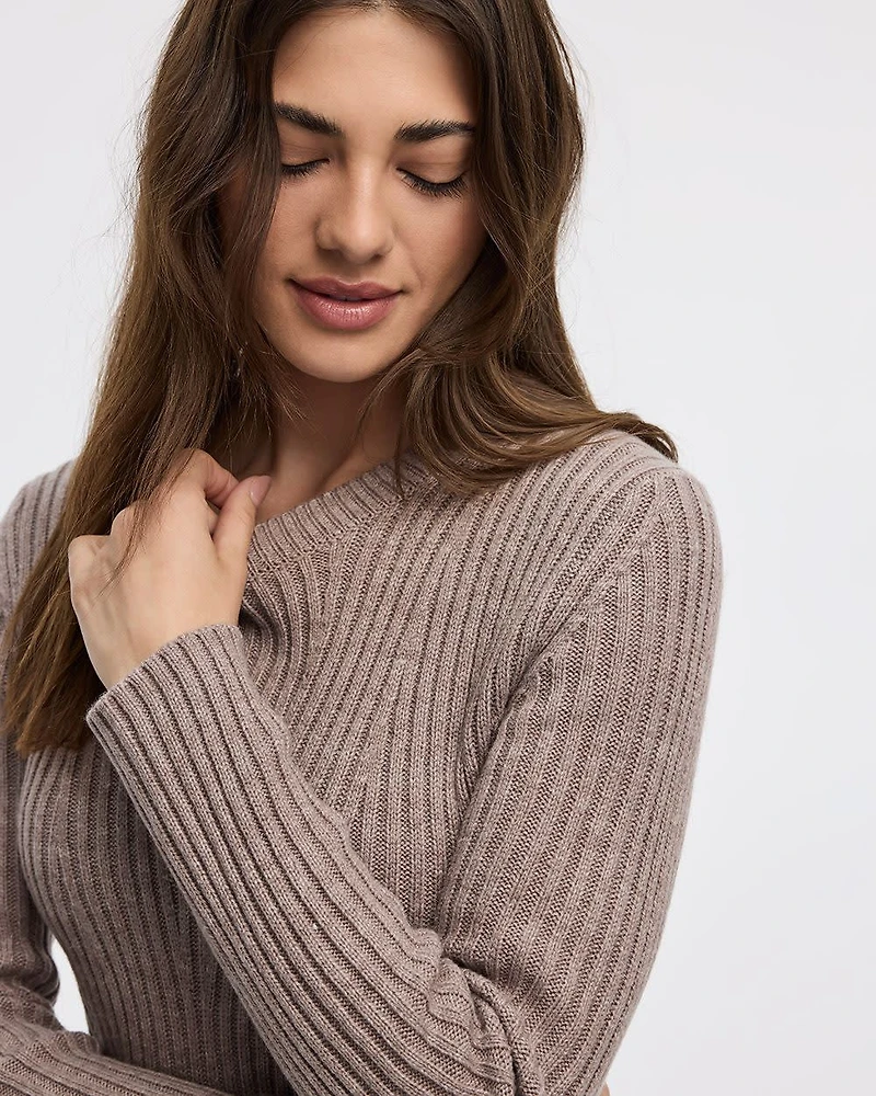 Long-Sleeve Crew-Neck Ribbed Sweater Dress