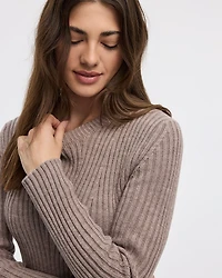 Long-Sleeve Crew-Neck Ribbed Sweater Dress