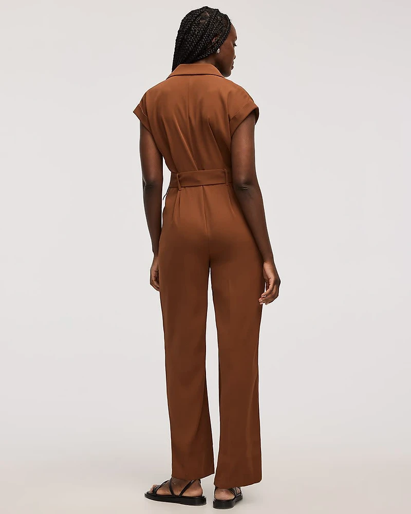 Straight-Leg Extended-Sleeve Belted Jumpsuit