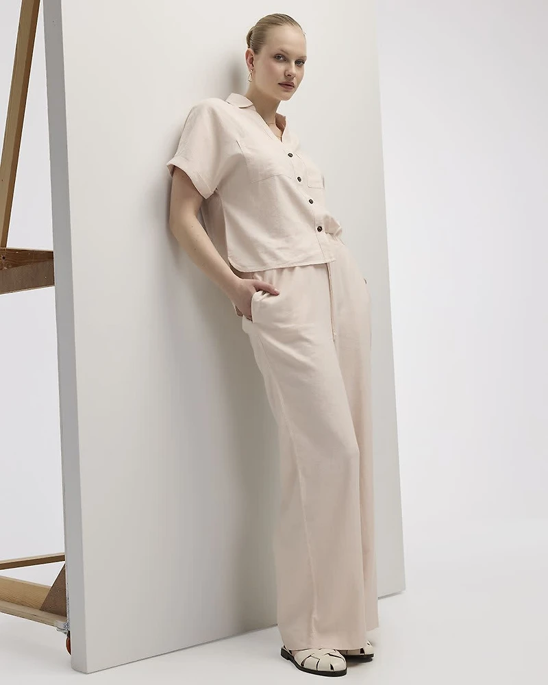 Wide-Leg High-Rise Linen Blend Pant