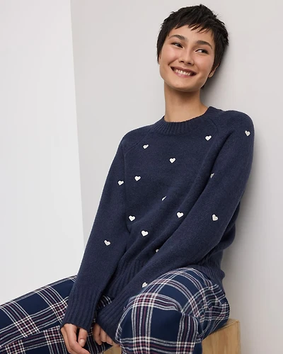 Long-Sleeve Crew-Neck Pyjama Pullover with Hearts