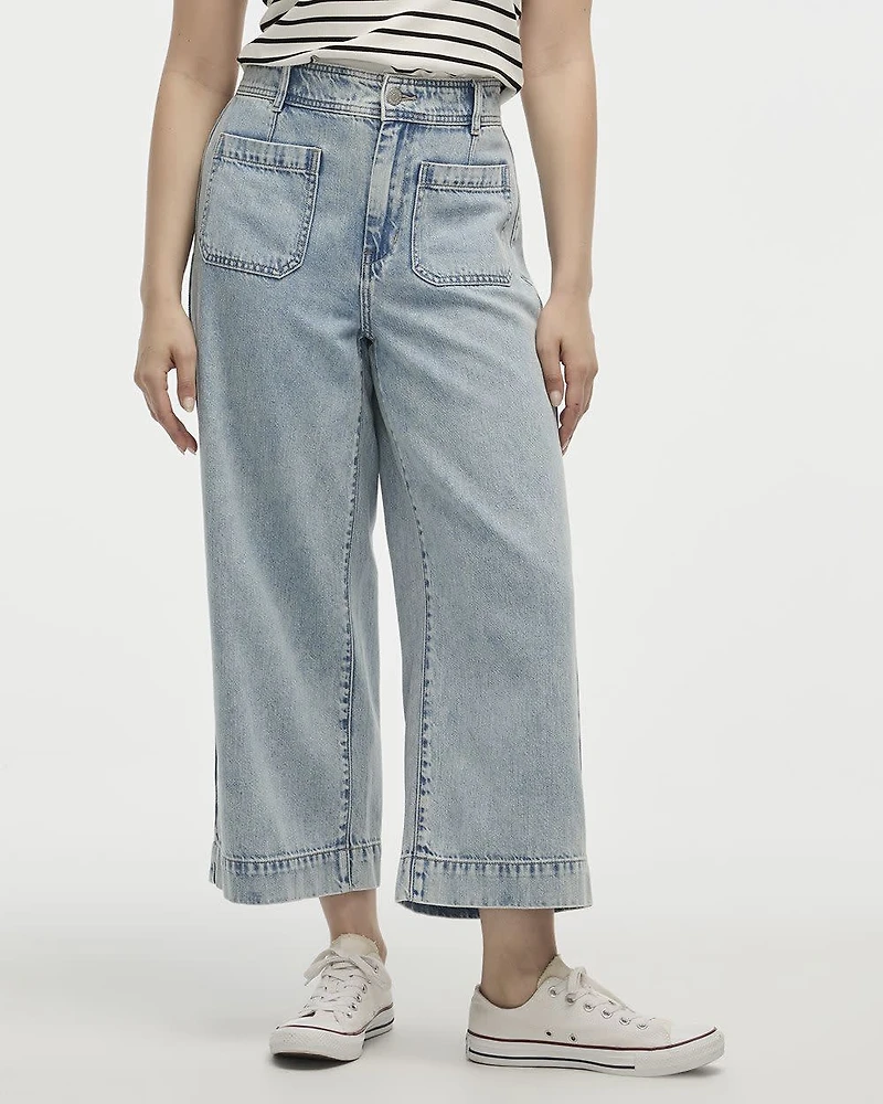 Wide-Leg High-Rise Cropped Jean