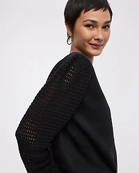 Long-Puffy-Sleeve Crew-Neck Mix-Media Sweatshirt