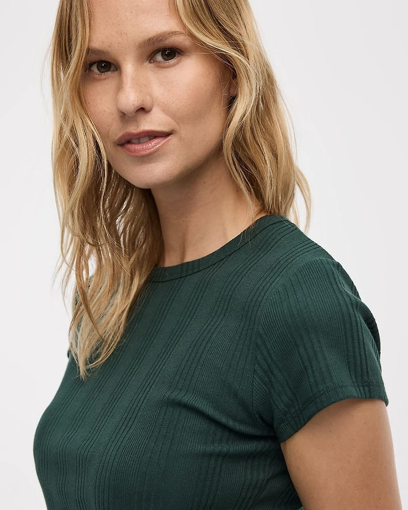 Fitted Crew-Neck Ribbed T-Shirt