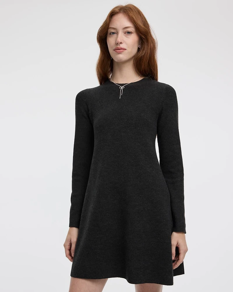 Long-Sleeve Crew-Neck Swing Sweater Dress