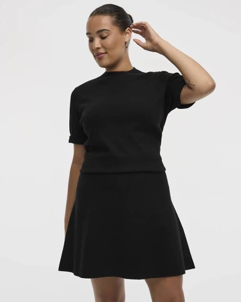 Elbow-Sleeve Mock-Neck Top