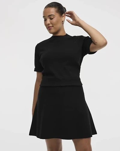 Elbow-Sleeve Mock-Neck Top