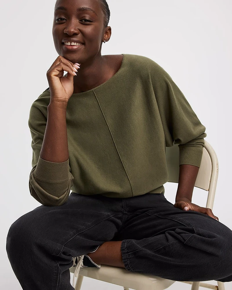 Merino-Blend Long-Sleeve Boat-Neck Sweater