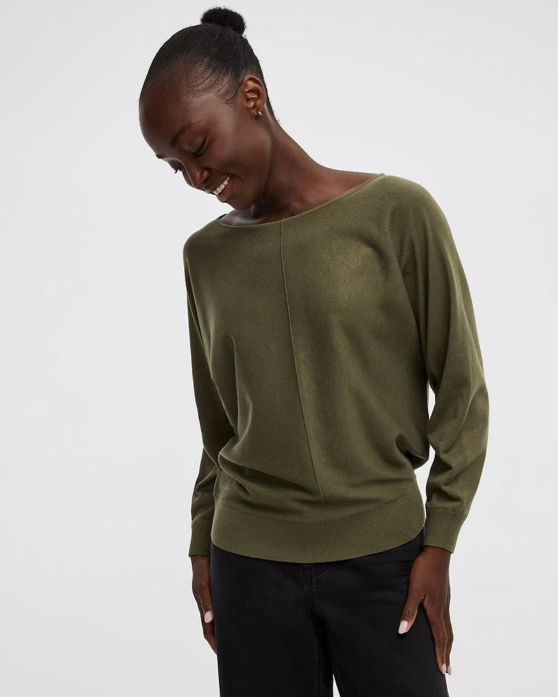 Merino-Blend Long-Sleeve Boat-Neck Sweater