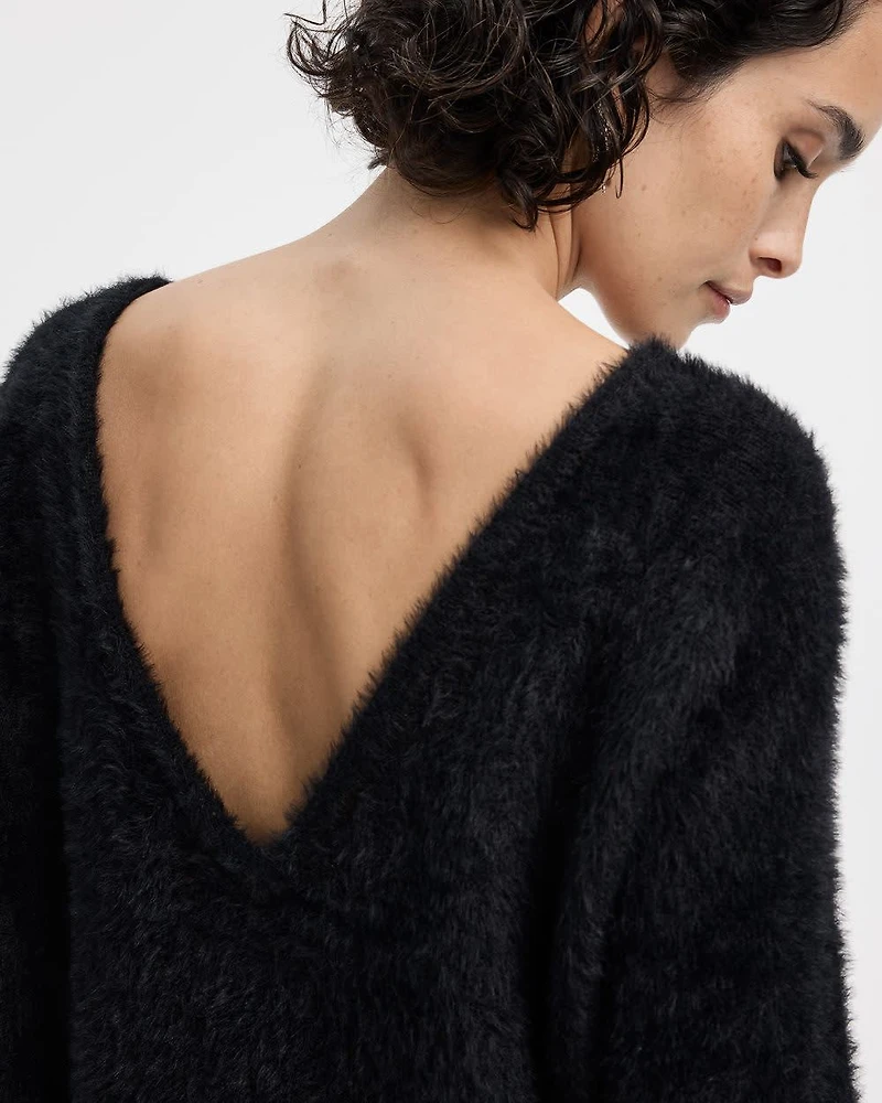 Long-Sleeve Boat-Neck Feather-Yarn Pullover