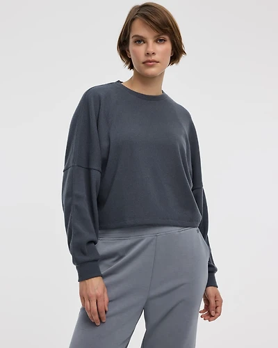 Cropped Long-Sleeve Crew-Neck Sweatshirt