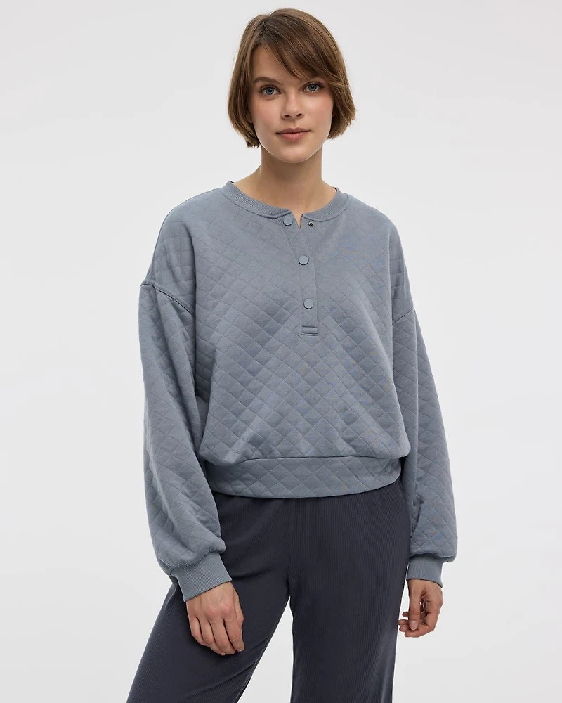 Pull henley en jacquard matelassé