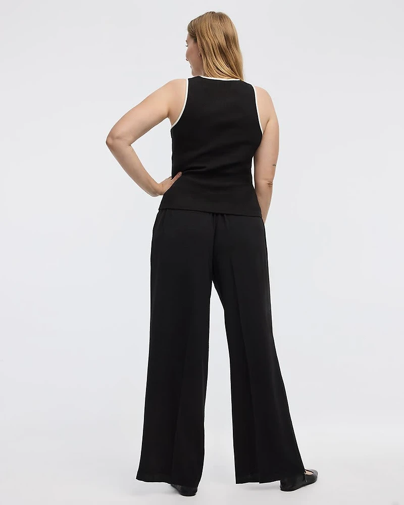 Crew-Neck Ribbed Tank with Contrast Bindings