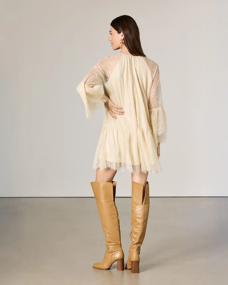 Long-Sleeve Lace Mini Dress