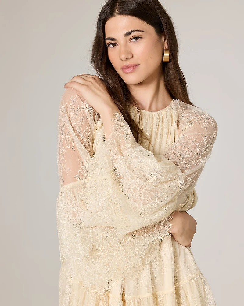Long-Sleeve Lace Mini Dress