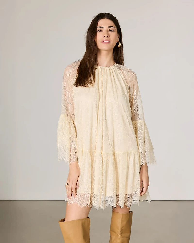 Long-Sleeve Lace Mini Dress