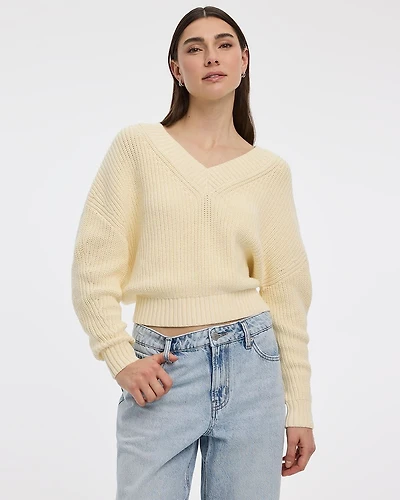 Long-Sleeve V-Neck Loose Sweater