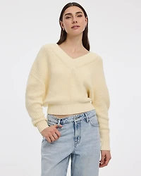 Long-Sleeve V-Neck Loose Sweater