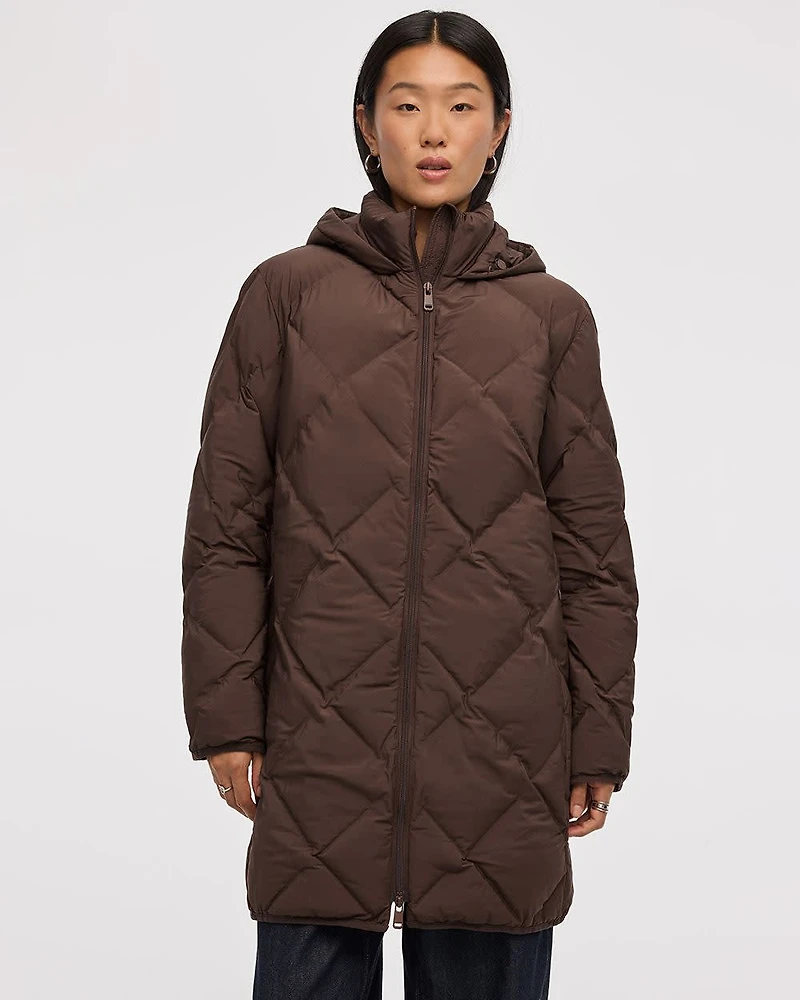 Manteau long à capuchon matelassé