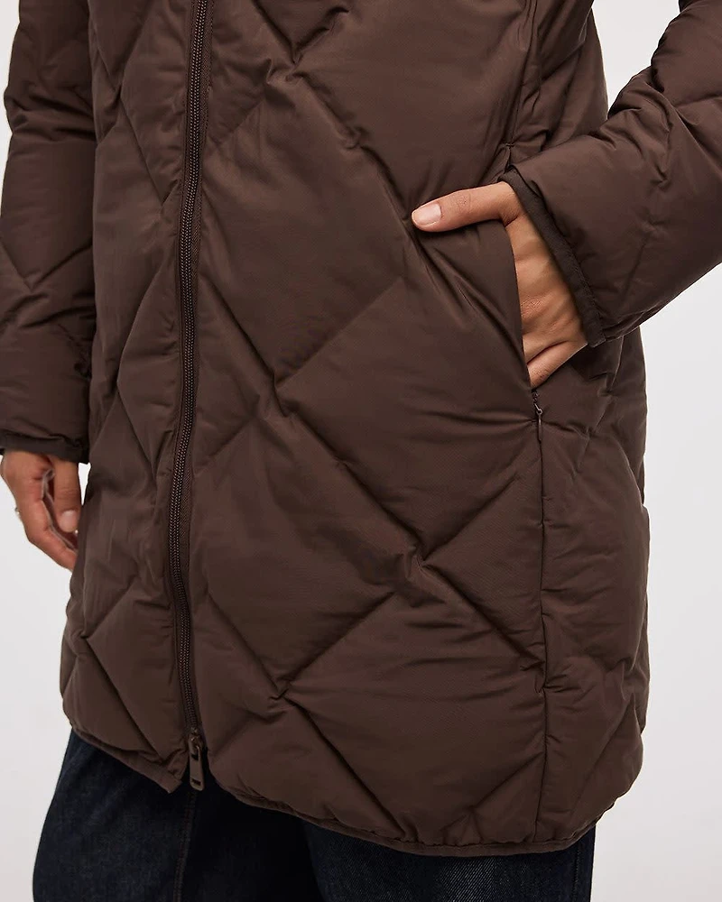 Manteau long à capuchon matelassé