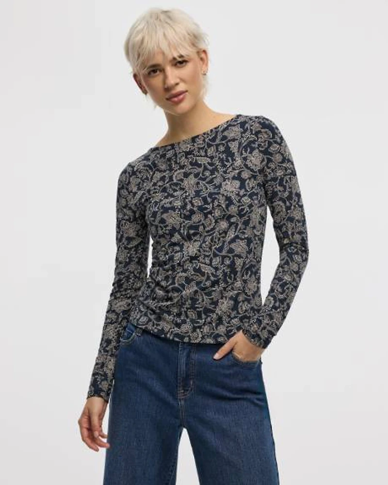 Long-Sleeve Boat-Neck Top